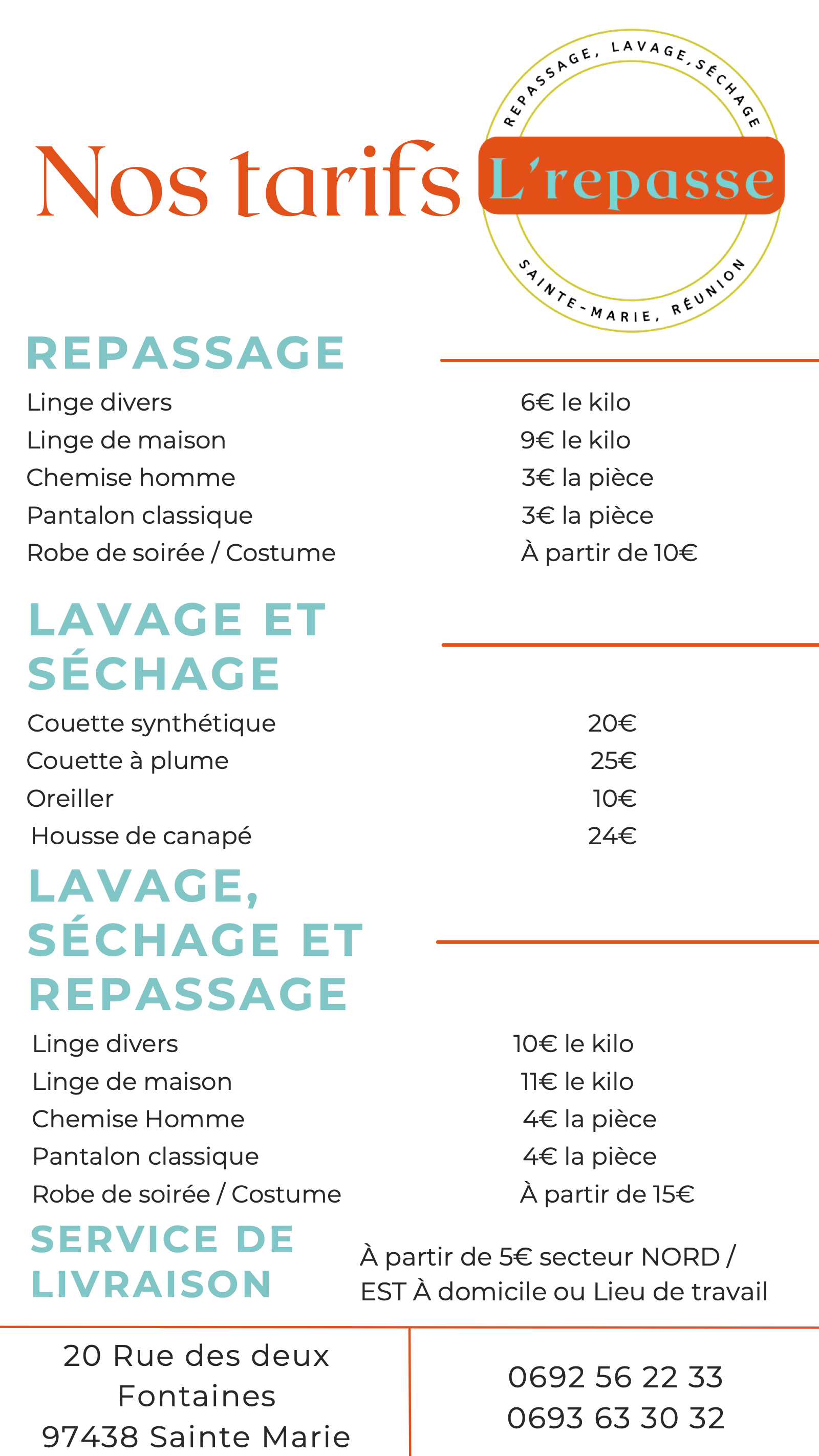 Grille tarifaire — volet 2 sur 2